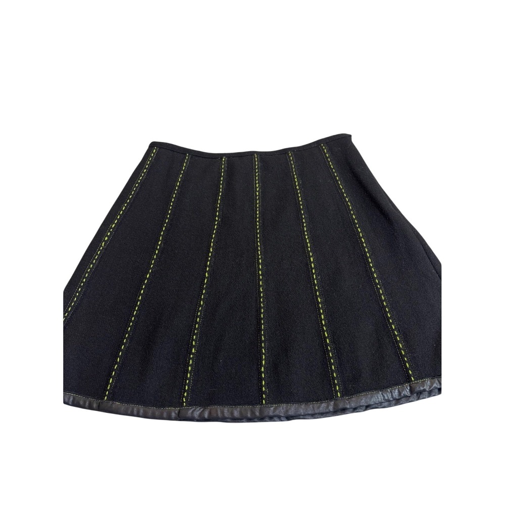 Weekend Max Mara Black panel A Line wool Skirt green Stitch Leather mini sz 6 - Picture 5 of 6